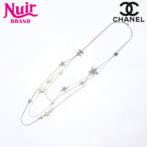 シャネル CHANEL 08P 2008 ココマーク 星 ラインストーン ロング 3連 ネックレス シルバー WS13693