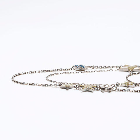 CHANEL 08P 2008 COCO Mark Star Rhinestone Long 3 Row Necklace Silver WS13693