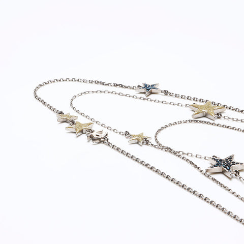 CHANEL 08P 2008 COCO Mark Star Rhinestone Long 3 Row Necklace Silver WS13693