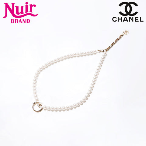 CHANEL B24C 2024 COCO Mark Pearl Necklace Gold white WS13701