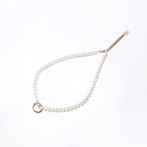 CHANEL B24C 2024 COCO Mark Pearl Necklace Gold white WS13701