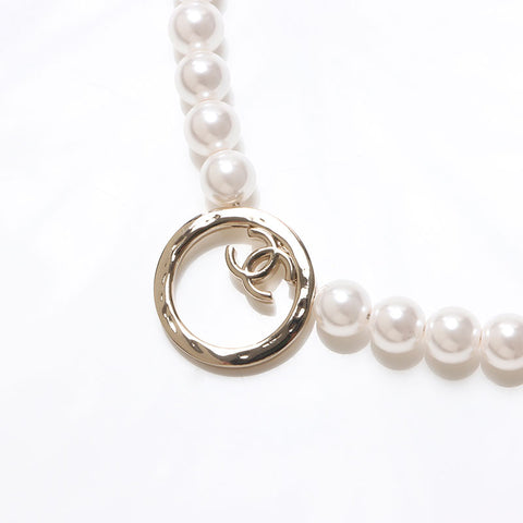 CHANEL B24C 2024 COCO Mark Pearl Necklace Gold white WS13701