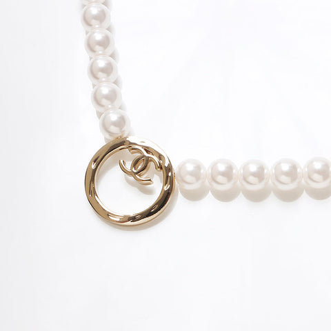 CHANEL B24C 2024 COCO Mark Pearl Necklace Gold white WS13701