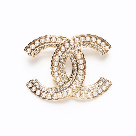 極美品 シャネル CHANEL B20S 2020 ココマーク パール ブローチ  ゴールド ホワイト WS13703