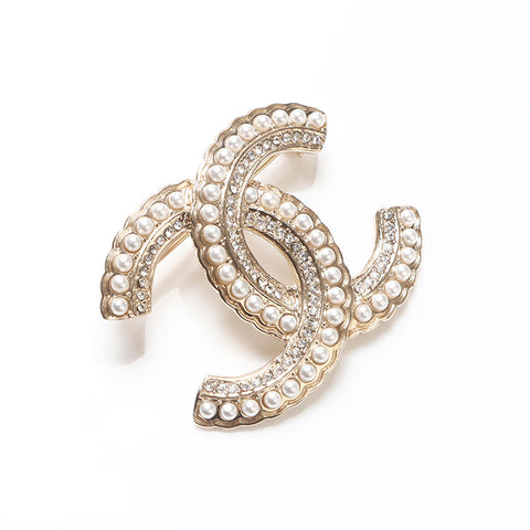 極美品 シャネル CHANEL B20S 2020 ココマーク パール ブローチ  ゴールド ホワイト WS13703