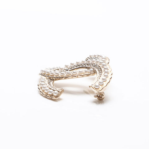 極美品 シャネル CHANEL B20S 2020 ココマーク パール ブローチ  ゴールド ホワイト WS13703