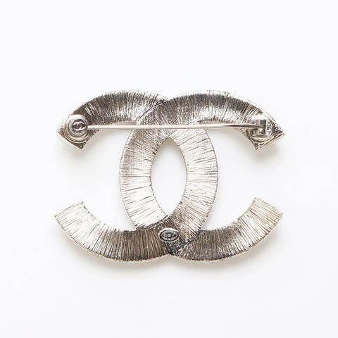 CHANEL B23V COCO Mark Rhinestone Brooch Silver WS13704