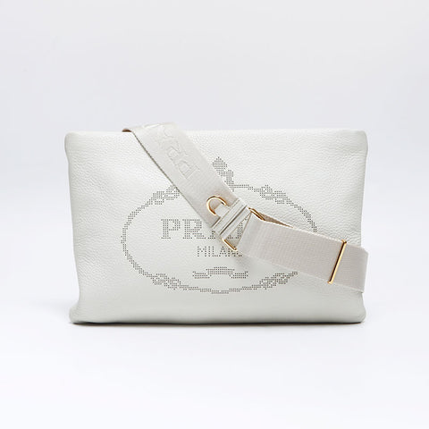プラダ PRADA ロゴ レザー ショルダーバッグ ホワイト WS13706