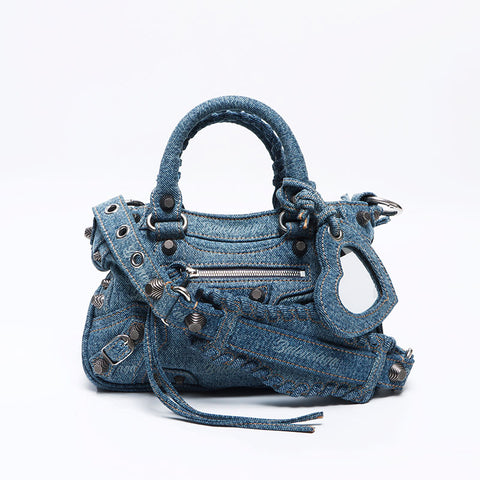 BALENCIAGA Le Cagoule XS Denim Giant Shoulder Bag Navy WS13709