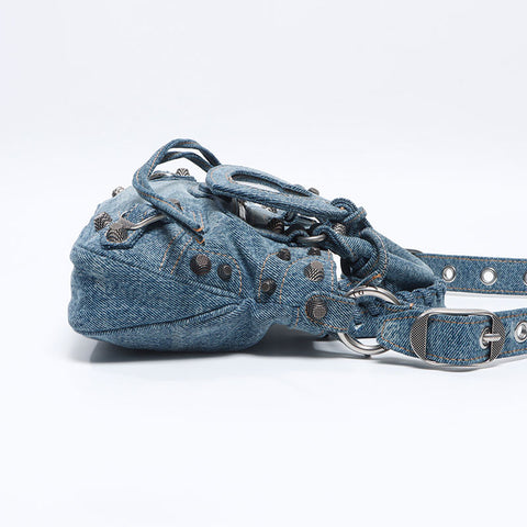 バレンシアガ BALENCIAGA ル カゴール XS デニム ジャイアント ショルダーバッグ ネイビー WS13709