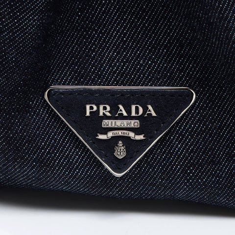 PRADA Canapa Studded Denim S Handbag Navy WS13713