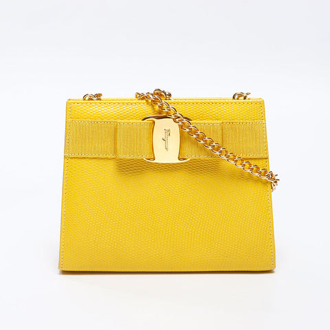 サルヴァトーレフェラガモ Salvatore Ferragamo ヴァラ チェーン ミニ ショルダーバッグ イエロー WS13718
