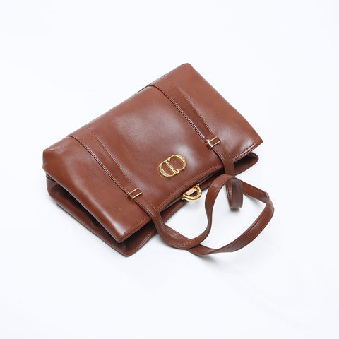 クリスチャンディオール Christian Dior レザー ロゴ ハンドバッグ ブラウン WS13719