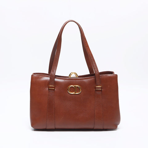 クリスチャンディオール Christian Dior レザー ロゴ ハンドバッグ ブラウン WS13719
