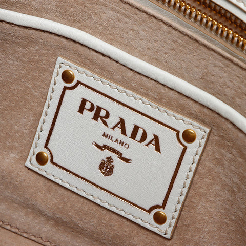 PRADA Leather 2way Logo Handbag white WS13720