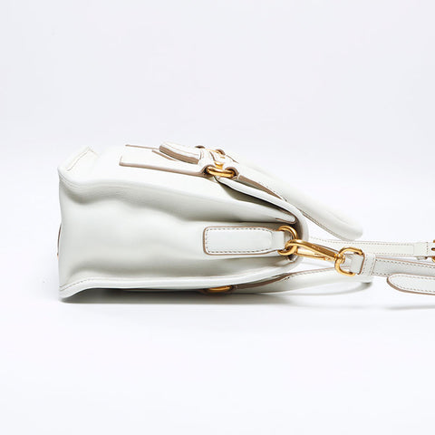 PRADA Leather 2way Logo Handbag white WS13720