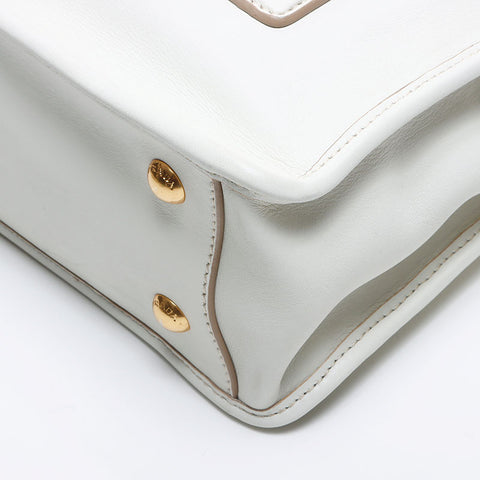 PRADA Leather 2way Logo Handbag white WS13720