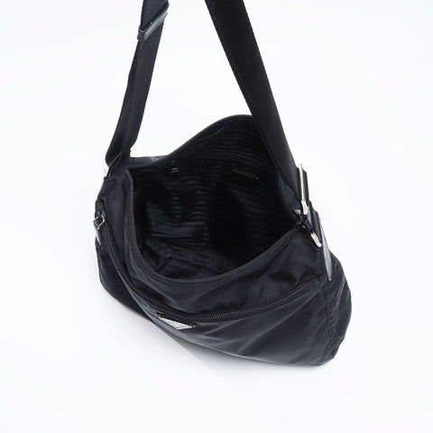 PRADA Nylon triangle logo Shoulder Bag black WS13726