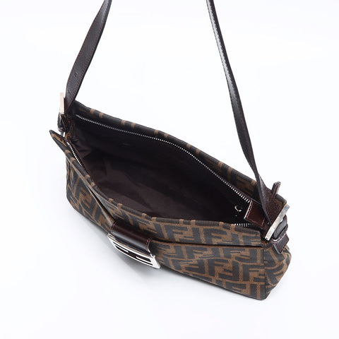 FENDI Mamma Canvas Zucca Shoulder Bag Brown WS13727