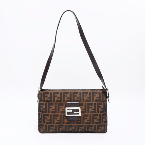 FENDI Mamma Canvas Zucca Shoulder Bag Brown WS13727