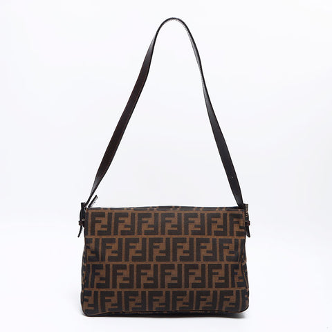 FENDI Mamma Canvas Zucca Shoulder Bag Brown WS13727