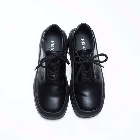プラダ PRADA 21AW ブラッシュドレザープラットフォームソールダービーシューズ 2EG312 ブラック Size:5.5 24.5cm スニーカー ブラック WS13728