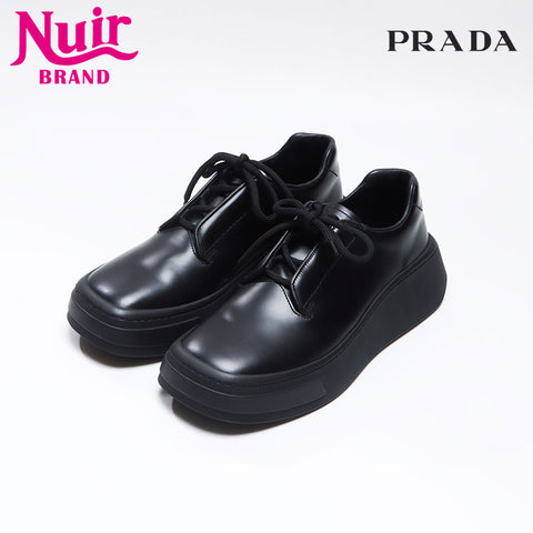 PRADA 21AW Brushed Leather Platform Sole Derby Shoes 2EG312 Black Size:5.5 9.6