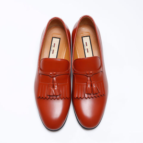 GUCCI Leather Tassel Size:8 10.6" loafers leather Brown WS13730