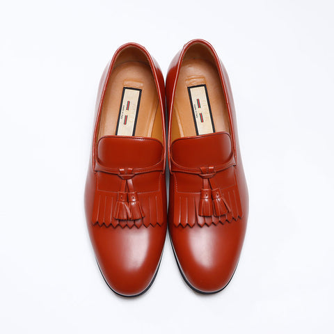 GUCCI Leather Tassel Size:8 10.6" loafers leather Brown WS13730