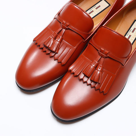 GUCCI Leather Tassel Size:8 10.6" loafers leather Brown WS13730