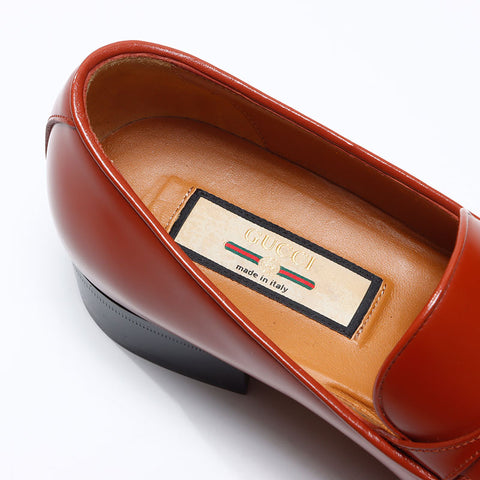 GUCCI Leather Tassel Size:8 10.6" loafers leather Brown WS13730