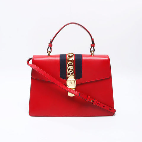 GUCCI Sylvie 2WAY Handbag Red WS13750