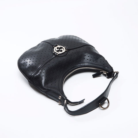 グッチ GUCCI インターロッキング パンチング ワンハンドル ショルダーバッグ ブラック WS13751
