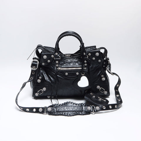 バレンシアガ BALENCIAGA ネオ カゴール シティ 2WAY　ラインストーン ハンドバッグ ブラック WS13755