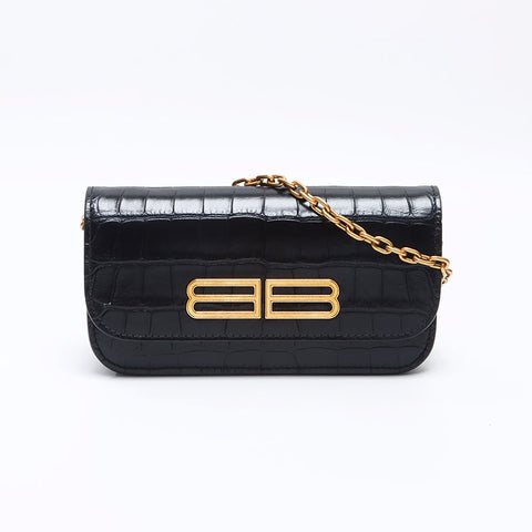 バレンシアガ BALENCIAGA 型押しレザー ショルダーバッグ ゴシップ ショルダーバッグ ブラック WS13760
