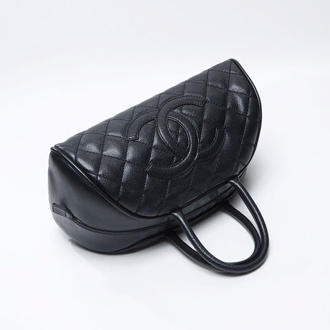 CHANEL Caviar Skin Large COCO Mark Mini Boston Bag No. 10 2005-2006 Handbag black WS13768