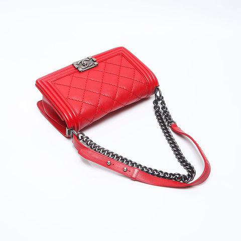 シャネル CHANEL ボーイシャネル ガンメタリック 25cm 18番台 2013-2014 ショルダーバッグ レッド WS13770