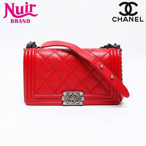 シャネル CHANEL ボーイシャネル ガンメタリック 25cm 18番台 2013-2014 ショルダーバッグ レッド WS13770
