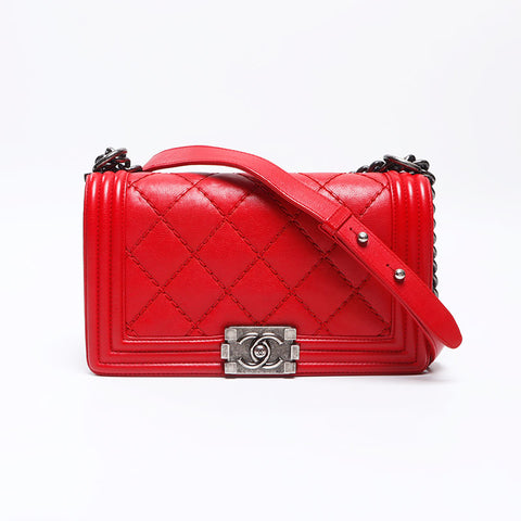 シャネル CHANEL ボーイシャネル ガンメタリック 25cm 18番台 2013-2014 ショルダーバッグ レッド WS13770