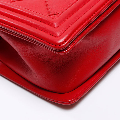 CHANEL Boy Chanel Gunmetal 9.8" 18th series 2013-2014 Shoulder Bag Red WS13770