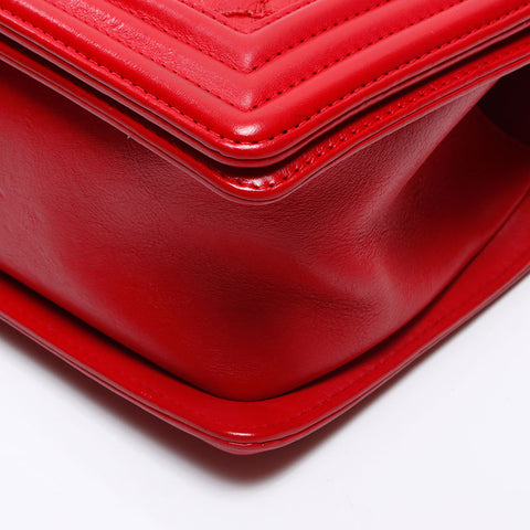 CHANEL Boy Chanel Gunmetal 9.8" 18th series 2013-2014 Shoulder Bag Red WS13770