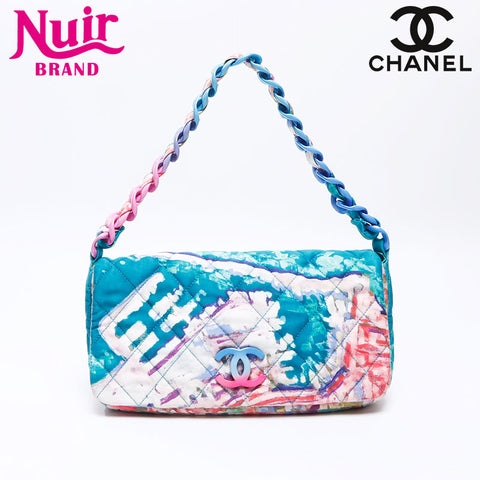 シャネル CHANEL 14番台 2010-2011 ウォーターカラー キャンバス ショルダーバッグ ブルー WS13771