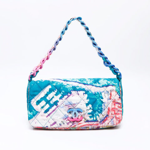 シャネル CHANEL 14番台 2010-2011 ウォーターカラー キャンバス ショルダーバッグ ブルー WS13771