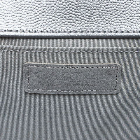 シャネル CHANEL 24番台 2016-2017 ボーイ シャネル キャビアスキン 25cm ガンメタリック ショルダーバッグ シルバー WS13772