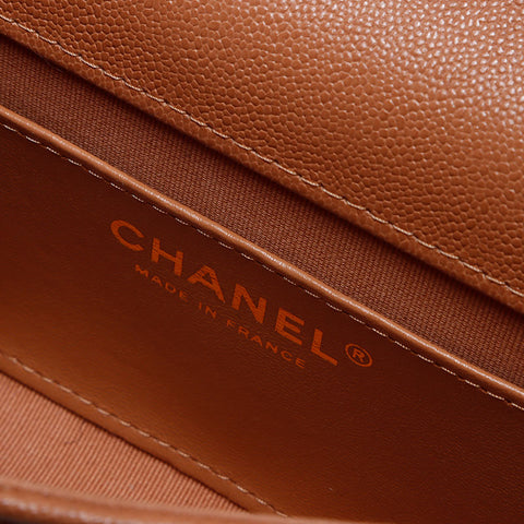 シャネル CHANEL キャビアスキン チェーン ココマーク ミニ ショルダーバッグ ブラウン WS13775