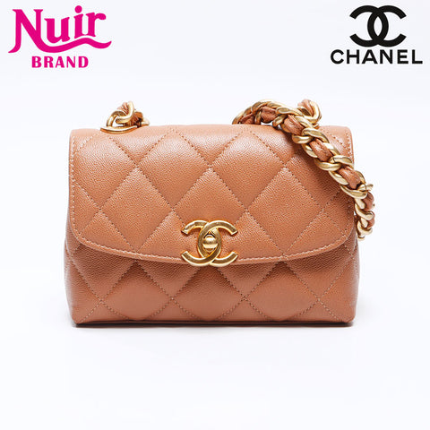 シャネル CHANEL キャビアスキン チェーン ココマーク ミニ ショルダーバッグ ブラウン WS13775