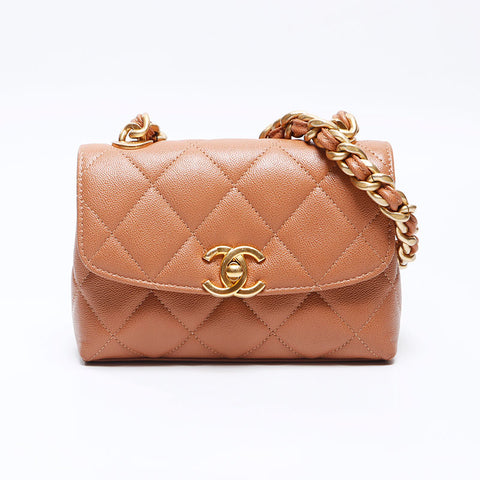 シャネル CHANEL キャビアスキン チェーン ココマーク ミニ ショルダーバッグ ブラウン WS13775