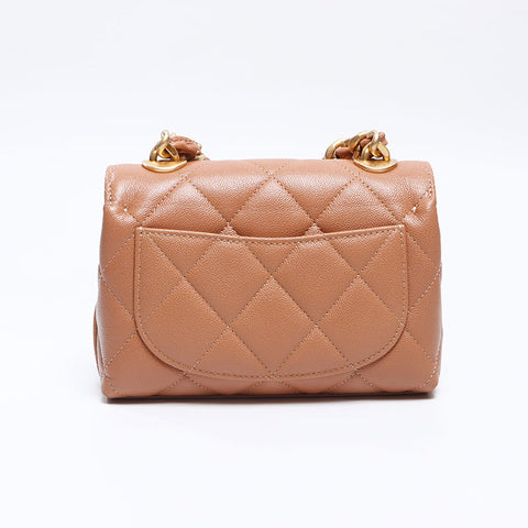 シャネル CHANEL キャビアスキン チェーン ココマーク ミニ ショルダーバッグ ブラウン WS13775