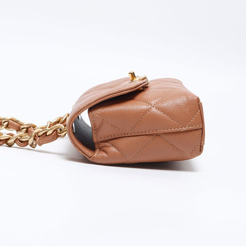 シャネル CHANEL キャビアスキン チェーン ココマーク ミニ ショルダーバッグ ブラウン WS13775
