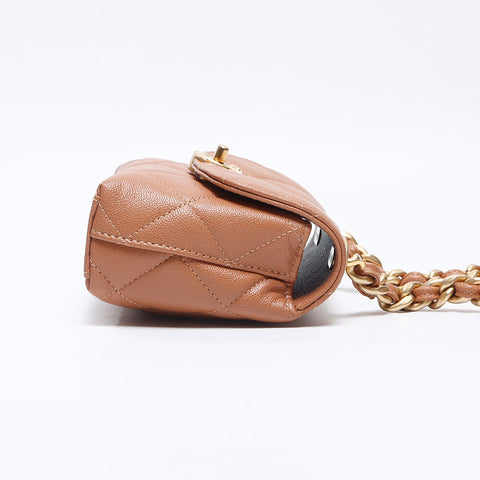 シャネル CHANEL キャビアスキン チェーン ココマーク ミニ ショルダーバッグ ブラウン WS13775